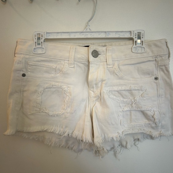 Express Pants - Express Cream Distressed Jean Shorts